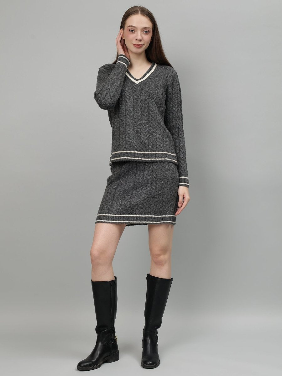Gaiia Casual Long Sleeve Sweater Skirt Sets - GAIIA